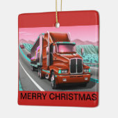 Vrachtwagen op een kerstversiering keramisch ornament (Links)