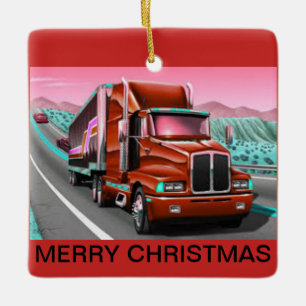 Vrachtwagen op een kerstversiering keramisch ornament
