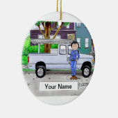 Vrachtwagen ophalen, blauw - Vrouw Keramisch Ornament (Rechts)