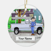 Vrachtwagen ophalen, blauw - Vrouw Keramisch Ornament (Links)