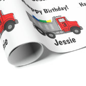 Vrachtwagen Personaliseer jongensnaam Leeftijd Gel Cadeaupapier (Rol Hoek)