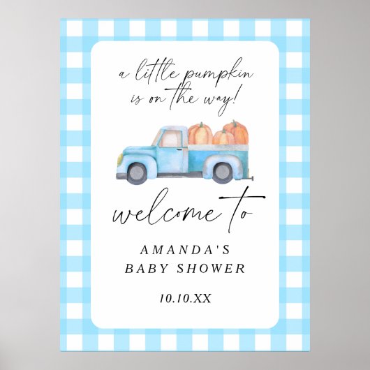 Vrachtwagen pompoen herfst welkom baby shower fees poster (Voorkant)