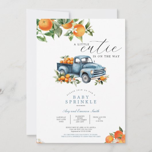 Vrachtwagen Sinaasappel Gingham Citrus Baby shower Kaart (Voorkant)