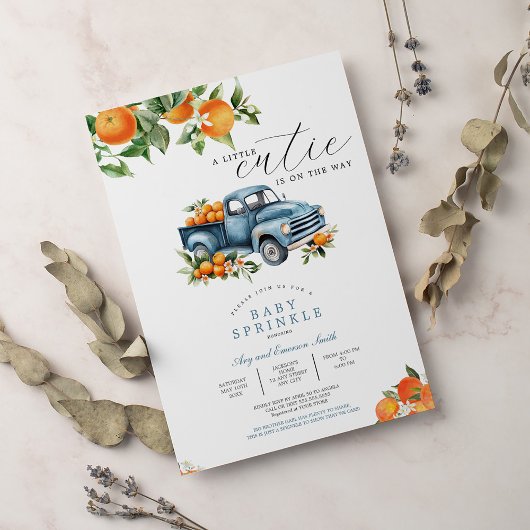 Vrachtwagen Sinaasappel Gingham Citrus Baby shower Kaart