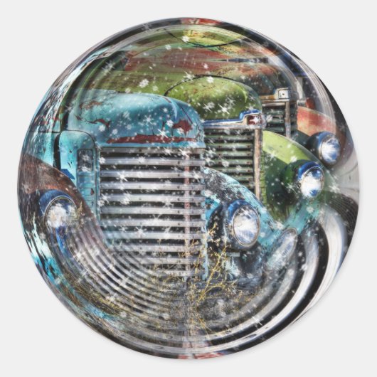 Vrachtwagen sneeuwbol ronde sticker (Voorkant)