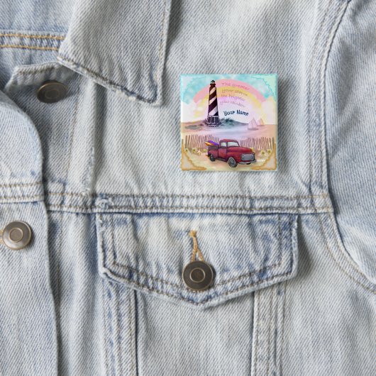 Vrachtwagen Stormy Lighthouse Vierkante Button 5,1 Cm (In situ)