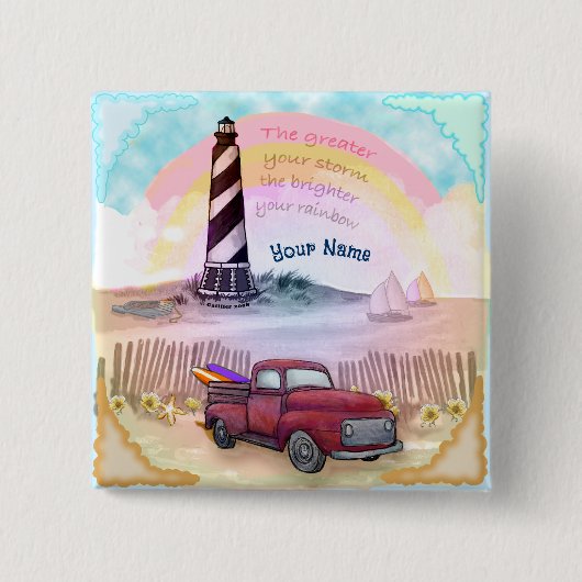 Vrachtwagen Stormy Lighthouse Vierkante Button 5,1 Cm (Voorkant)
