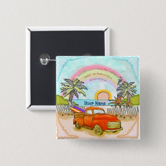 Vrachtwagen Surfer Lighthouse knop Vierkante Button 5,1 Cm (Voorkant /achterkant)