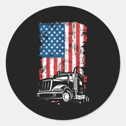 Vrachtwagen Trucker Amerikaanse vlag Ronde Sticker (Voorkant)