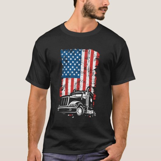 Vrachtwagen Trucker Amerikaanse vlag T-shirt (Voorkant)