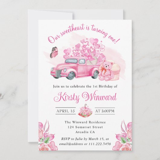 Vrachtwagen van de Valentijnse roze hartballonnen Kaart (Voorkant)