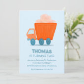 Vrachtwagen verjaardag uitnodiging, elke leeftijd kaart (Staand voorkant)