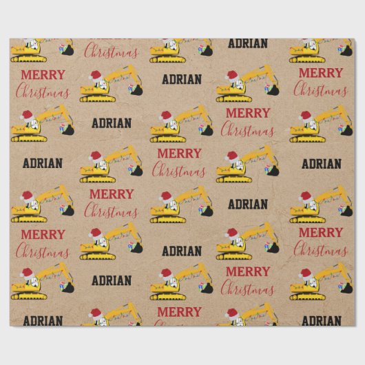 Vrachtwagen voor kerstexcavator: aangepaste naam cadeaupapier (Vlak)