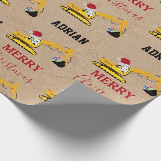 Vrachtwagen voor kerstexcavator: aangepaste naam cadeaupapier (Hoek)