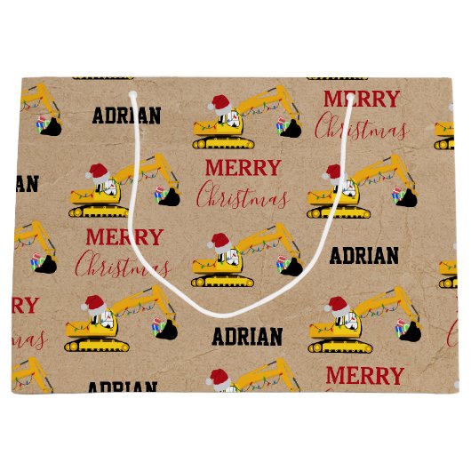 Vrachtwagen voor kerstexcavator: aangepaste naam groot cadeauzakje (Voorkant)