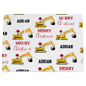 Vrachtwagen voor kerstexcavator: aangepaste naam groot cadeauzakje (Voorkant)