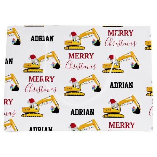 Vrachtwagen voor kerstexcavator: aangepaste naam groot cadeauzakje (Voorkant)