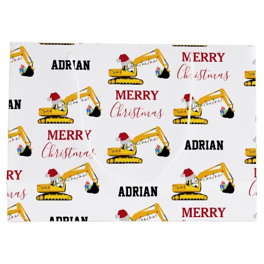 Vrachtwagen voor kerstexcavator: aangepaste naam groot cadeauzakje (Achterkant)