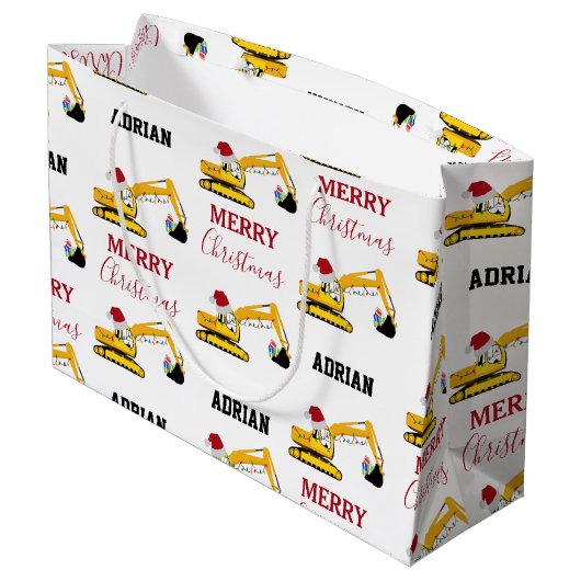 Vrachtwagen voor kerstexcavator: aangepaste naam groot cadeauzakje (Achterkant Gekanteld)