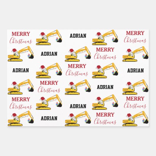 Vrachtwagen voor kerstexcavator: aangepaste naam inpakpapier vel (Voorkant)