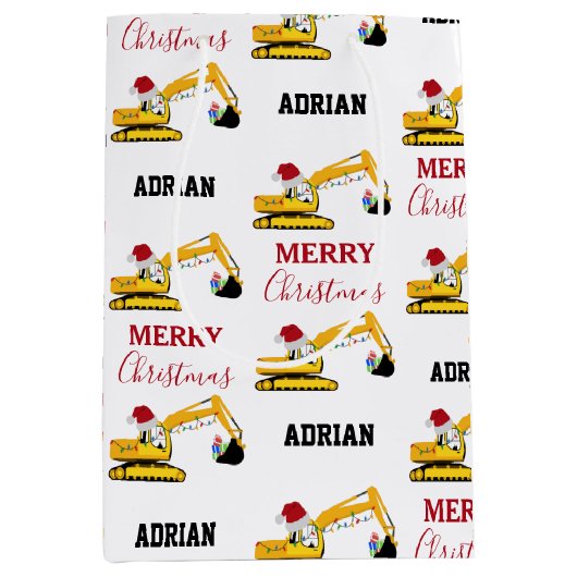 Vrachtwagen voor kerstexcavator: aangepaste naam medium cadeauzakje