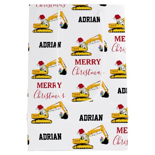 Vrachtwagen voor kerstexcavator: aangepaste naam medium cadeauzakje (Achterkant)