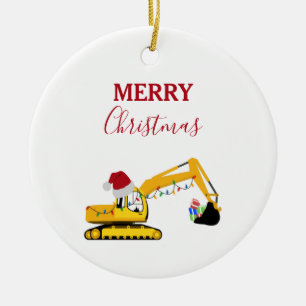 Vrachtwagen voor kerstgraafmachines keramisch ornament