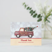 Vrachtwagen voor kerstlevering met kerstboom Dank  Briefkaart (Staand voorkant)
