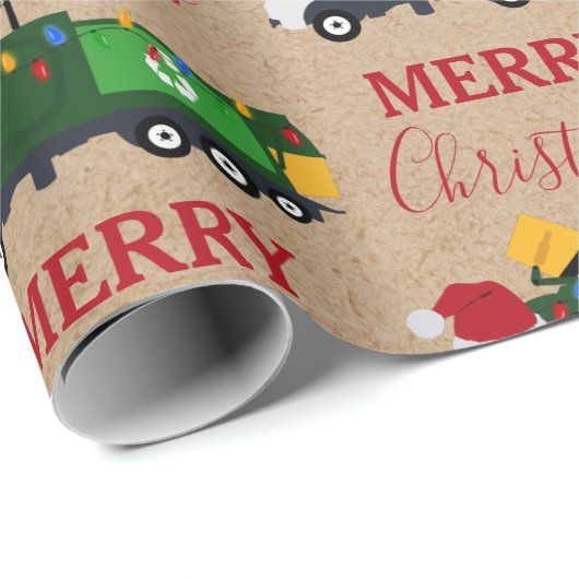 Vrachtwagen voor kerstrecycling van vuilnis cadeaupapier (Rol Hoek)