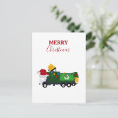 Vrachtwagen voor kerstrecycling van vuilnis feestdagenkaart (Staand voorkant)