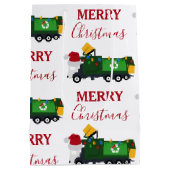 Vrachtwagen voor kerstrecycling van vuilnis medium cadeauzakje (Achterkant)