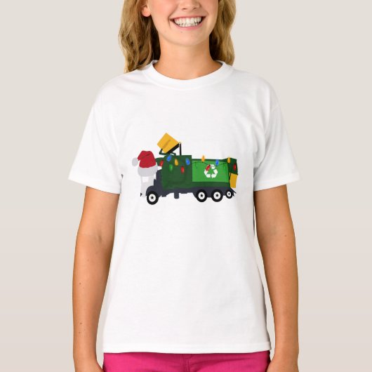 Vrachtwagen voor kerstrecycling van vuilnis t-shirt (Voorkant)