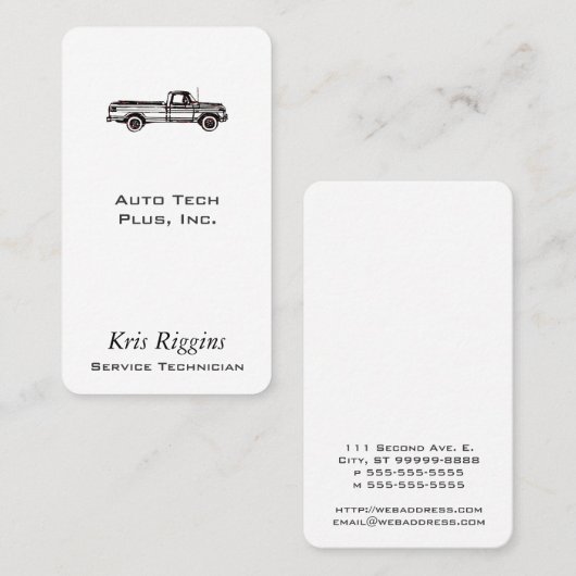 Vrachtwagen voor ophalen/automatische reparatie/au visitekaartje (Voorkant / Achterkant)