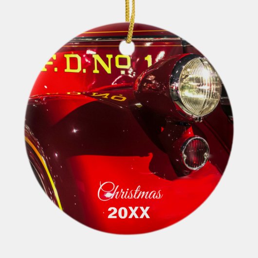 Vrachtwagen voor rode en  Chrome Keramisch Ornament (Voorkant)