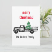  Vrachtwagen Vrolijk Kerstboom Land Feestdagenkaart (Staand voorkant)