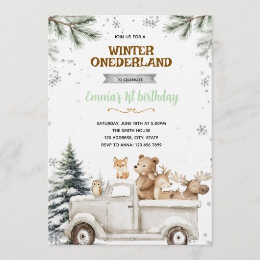 Vrachtwagen Winter Bos uitnodiging (Voorkant)