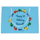 Vrachtwagenauto's Eerste verjaardag van het thema Groot Cadeauzakje (Voorkant)