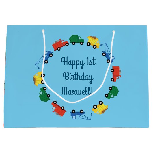 Vrachtwagenauto's Eerste verjaardag van het thema Groot Cadeauzakje (Voorkant)