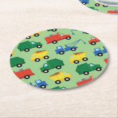 Vrachtwagenauto's Eerste verjaardag van het thema Ronde Kartonnen Onderzetter (Gebogen)