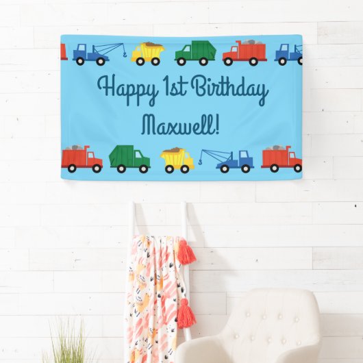 Vrachtwagenauto's Eerste verjaardag van het thema Spandoek (Insitu)