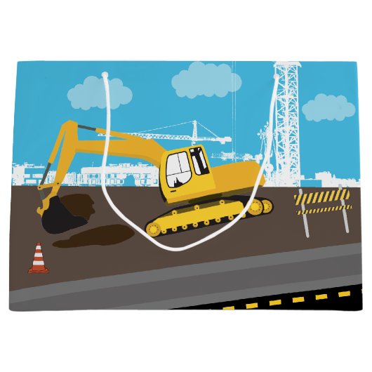 Vrachtwagenbouwplaats voor graafmachines groot cadeauzakje (Voorkant)