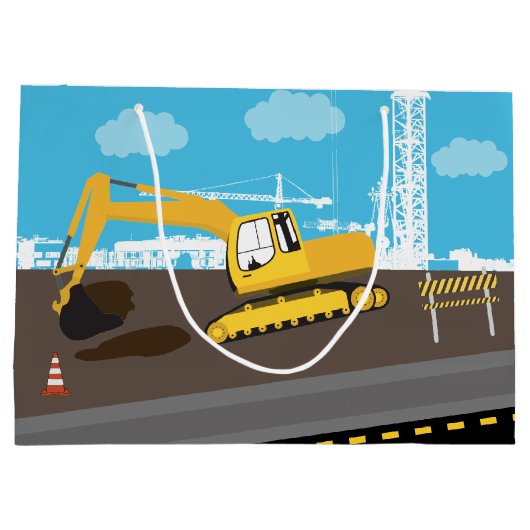 Vrachtwagenbouwplaats voor graafmachines groot cadeauzakje (Achterkant)