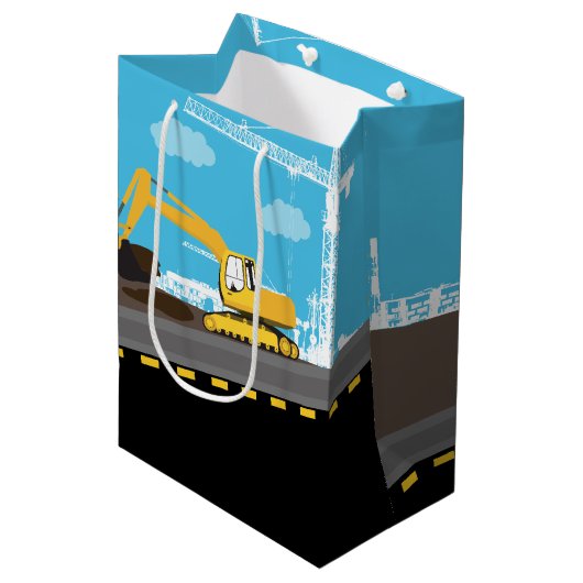 Vrachtwagenbouwplaats voor graafmachines medium cadeauzakje (Voorkant Gekanteld)