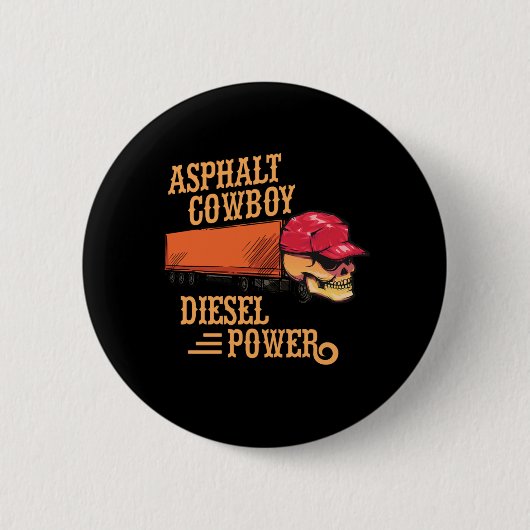 Vrachtwagenchauffeur Trucker Skull Asphalt Cowboy  Ronde Button 5,7 Cm (Voorkant)