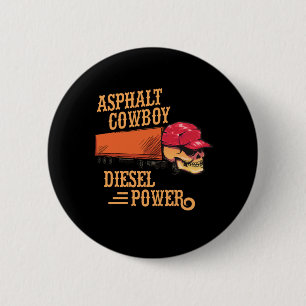 Vrachtwagenchauffeur Trucker Skull Asphalt Cowboy  Ronde Button 5,7 Cm