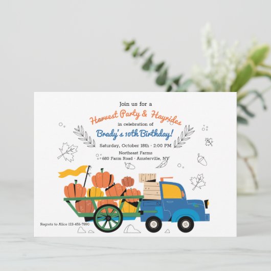 Vrachtwagenlading Pompoenen Oogst Uitnodiging (Staand voorkant)