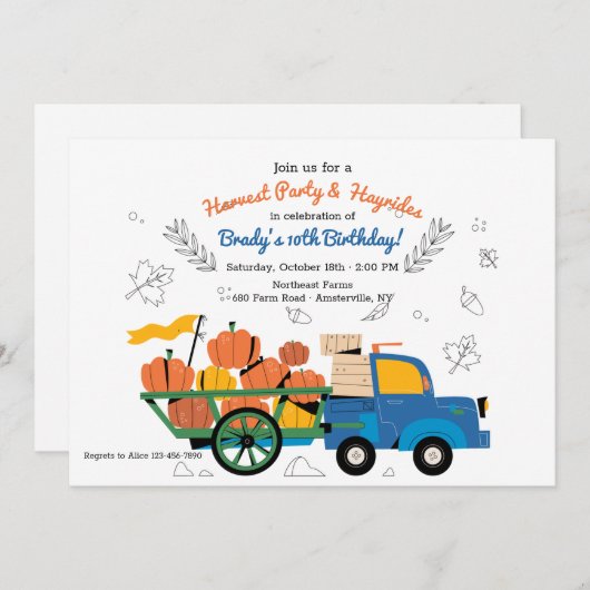 Vrachtwagenlading Pompoenen Oogst Uitnodiging (Voorkant / Achterkant)