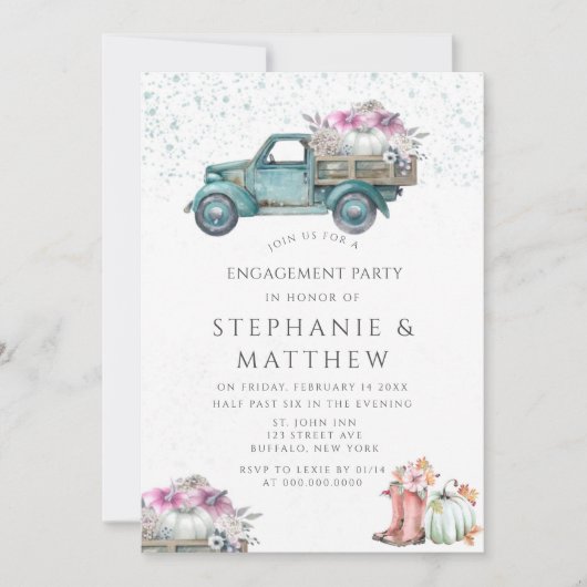  Vrachtwagenpompoen en Floral Engagement Party Kaart (Voorkant)