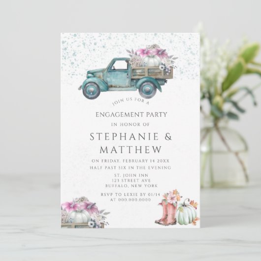 Vrachtwagenpompoen en Floral Engagement Party Kaart (Staand voorkant)