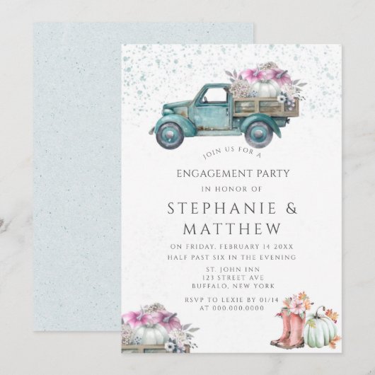  Vrachtwagenpompoen en Floral Engagement Party Kaart (Voorkant / Achterkant)